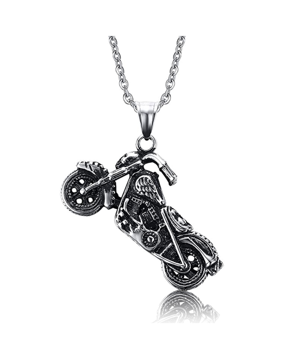 Stainless Steel Ghost Rider Motorcycle Pendant Necklace front-0