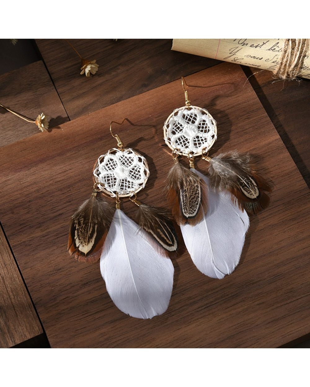 Bohemian Ladies Earrings Women Lightweight Dream Catcher Flower Woven Feather Earrings Indian Jewelry front-3