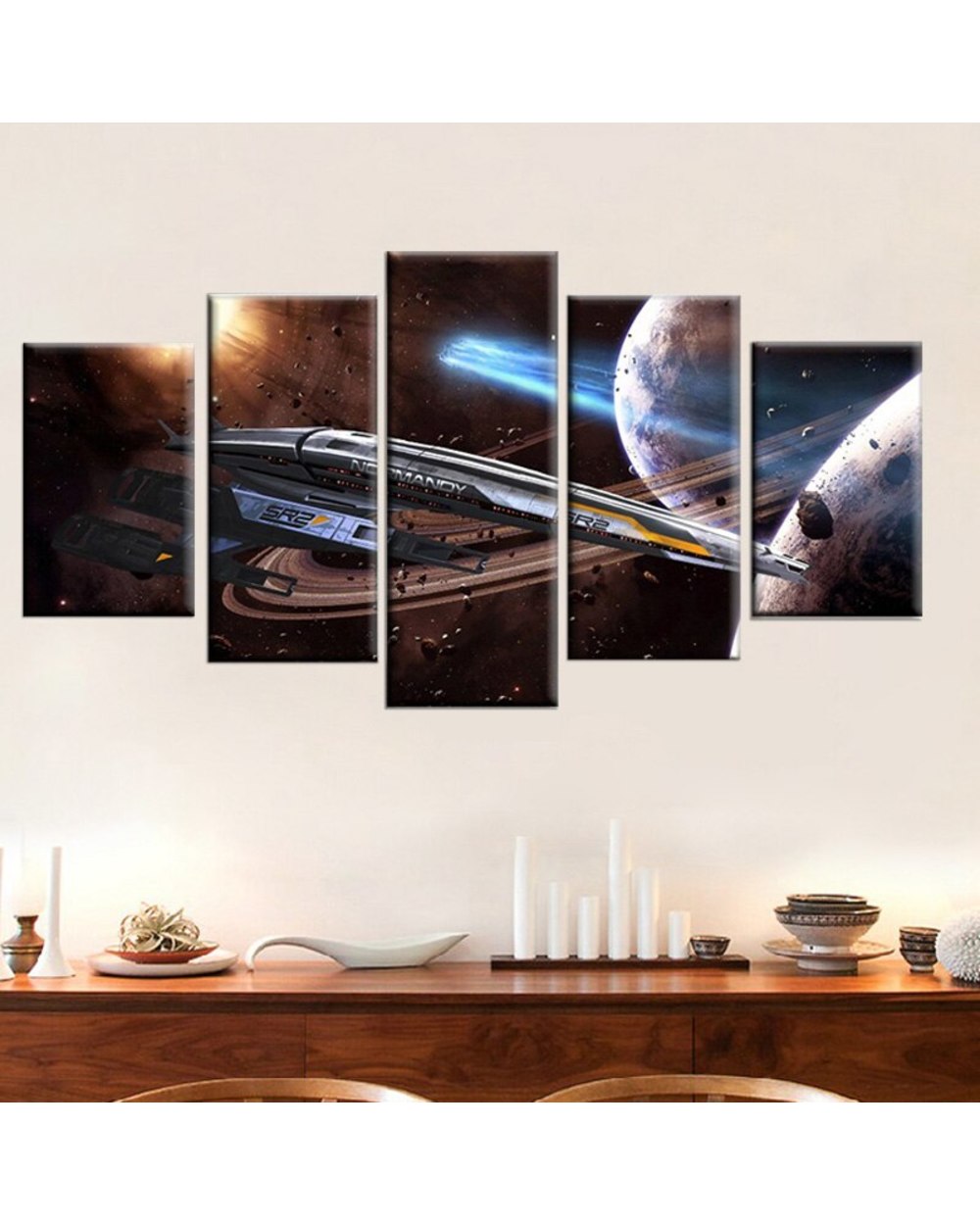 Large Mass Effect Normandy SR-2 Game Picture Print Game 5 Panel Canvas Art Wall Decor front-0