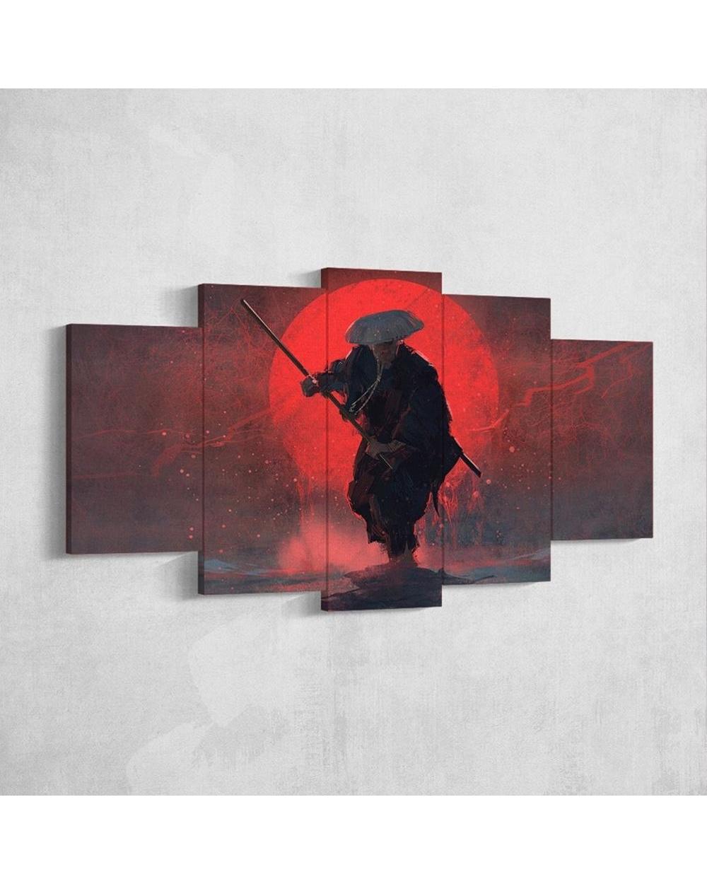 Anime Figure Picture Samurai Bloody Battle Picture Print Anime 5 Panel Canvas Art Wall Decor front-2