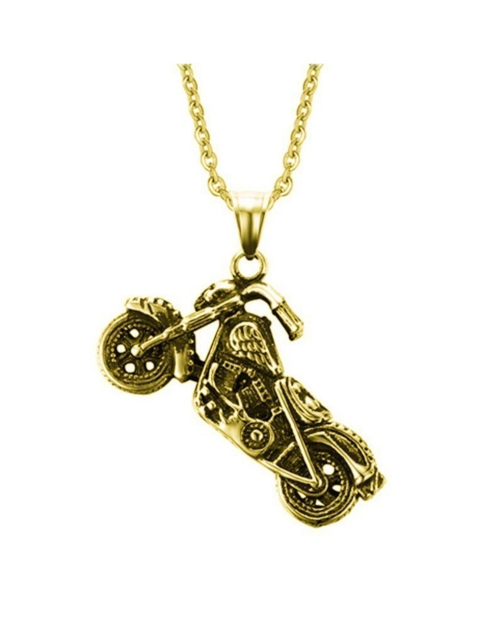 Stainless Steel Ghost Rider Motorcycle Pendant Necklace front-5