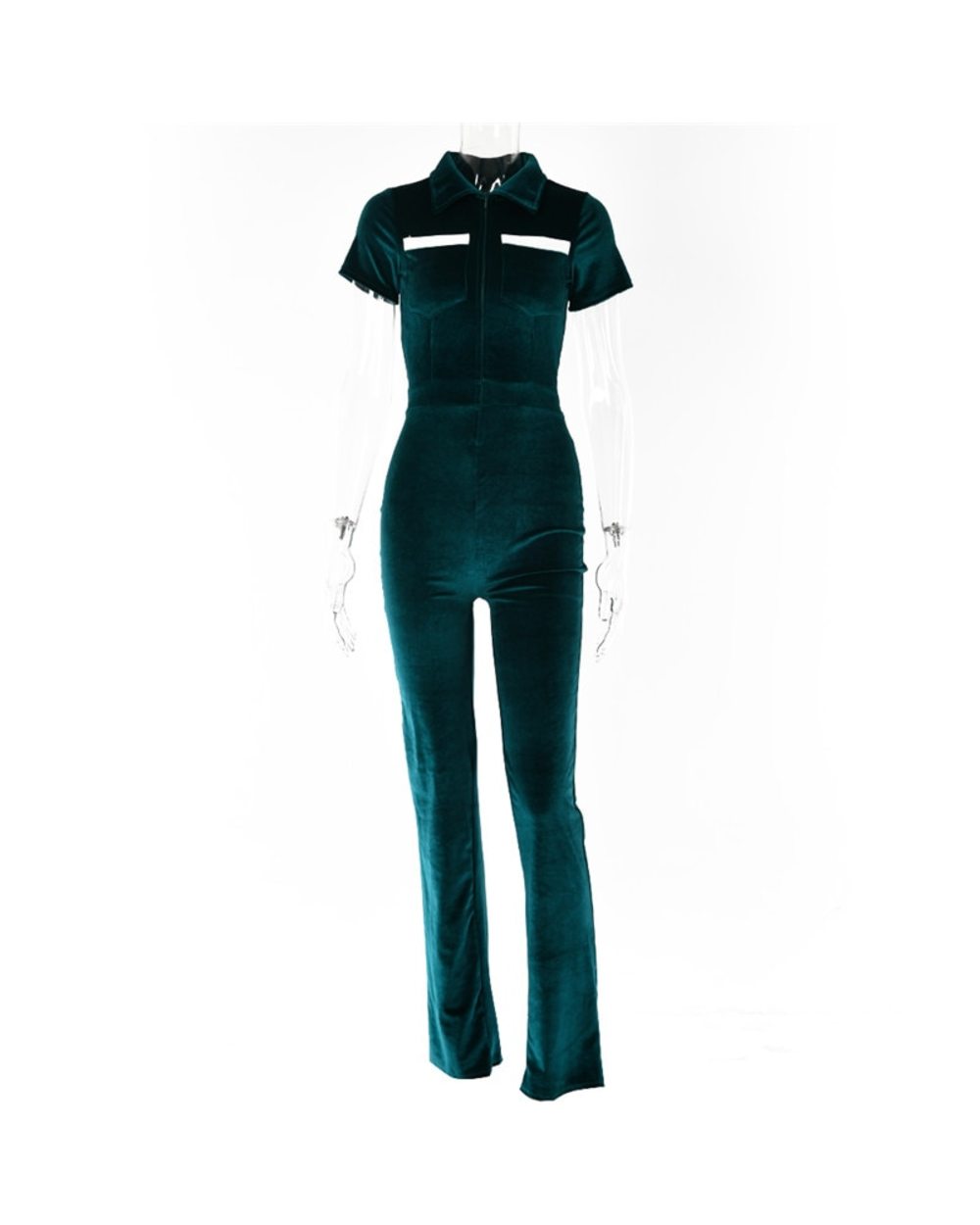 Zipper Velvet Jumpsuits For Women Short Sleeve Jumpsuit 2022 Spring Femme Turn-down Collar Sexy Outfits front-5