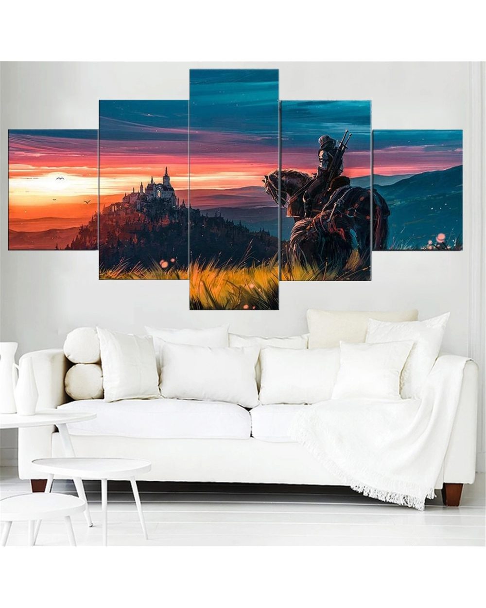 Wild Hunt Geralt of Rivia Picture Print Game 5 Panel Canvas Art Wall Decor front-1