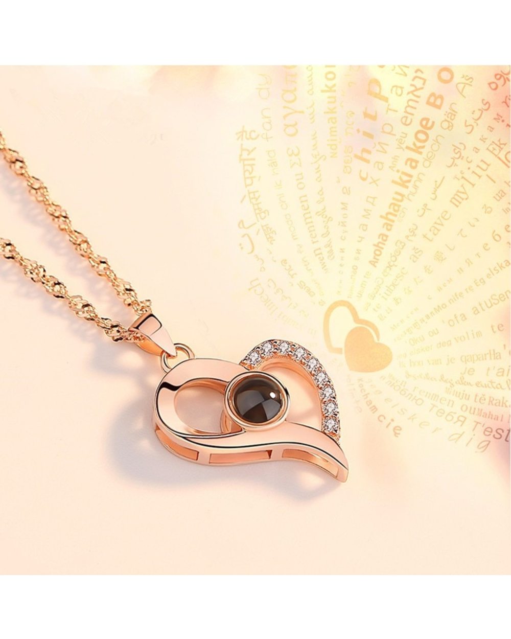 I Love You Necklace 100 Languages Projection Heart Pendant Necklace front-3
