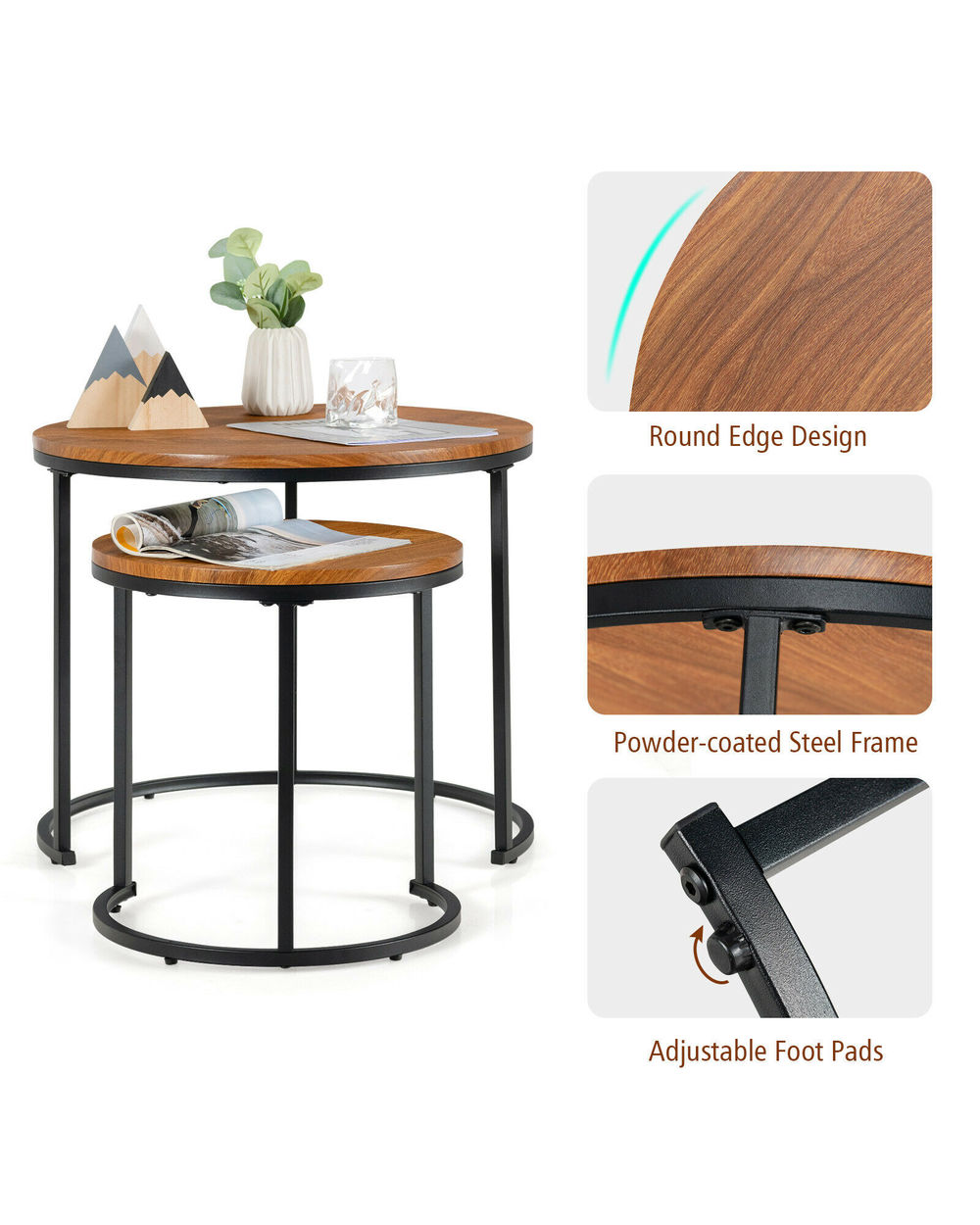Coffee Table 2 Set- Modern Round Side Tables front-4