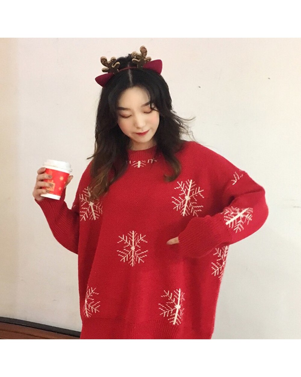 2022 Christmas Red Women Sweater Autumn Winter Animal Design Pullover Fashion Knitted Sweater Tops Student Base Coat front-4