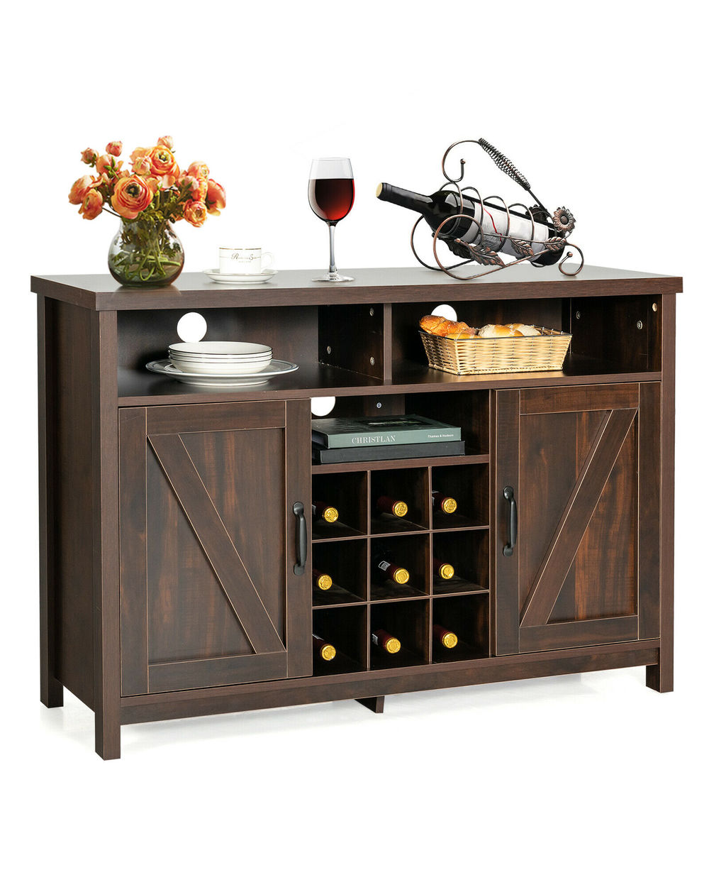 Buffet Storage Cabinet Farmhouse Sideboard Bottle Wine Rack front-0