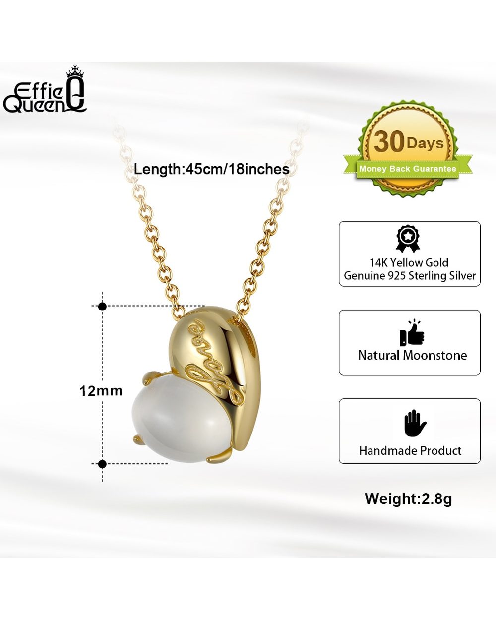 Effie Queen Personalized Gift To My Mom Necklace Birthday Gift to Mother 14K Gold Plated 925 Silver Necklace front-4