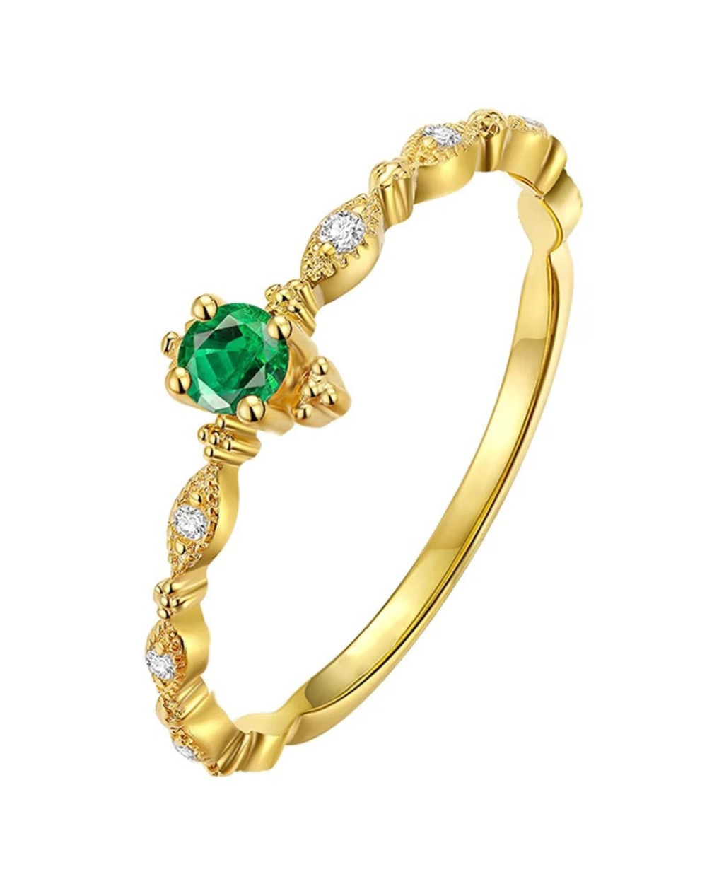 925 Sterling Silver Fashion Tail Ring Women Plating 14K Gold Simple Design Inlaid Emeralds Wedding Jewelry Accries front-5
