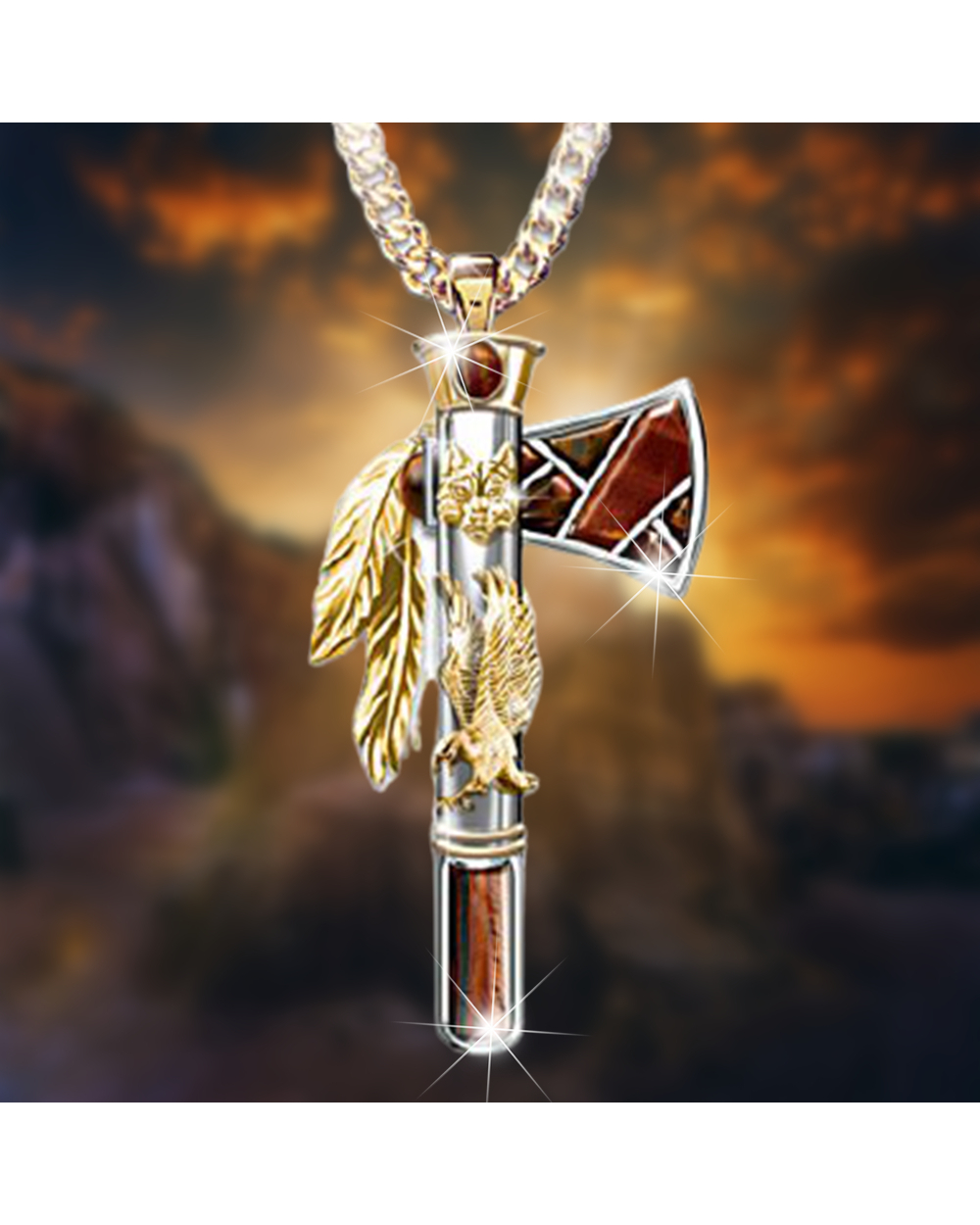 Personality Mens Axe Pendant Exquisite Eagle Wolf Head Ethnic Retro Wind Axe Necklace Party Jewelry front-2