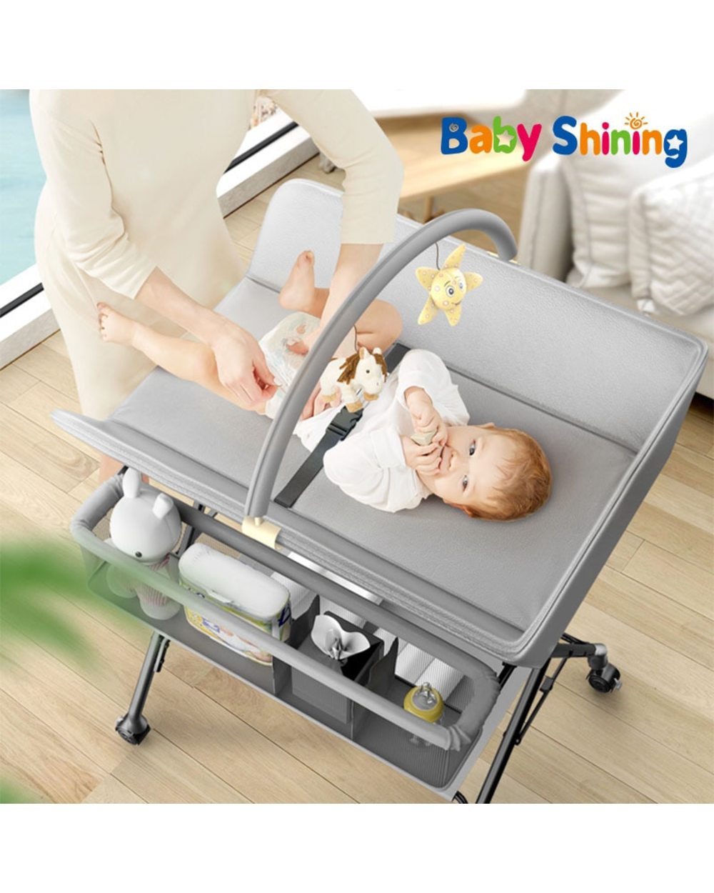 Baby Shining Baby Crib/Bed/Cot Baby Diaper Changing Table Clothes Changing Multi-Function Newborn Baby Care Table front-0