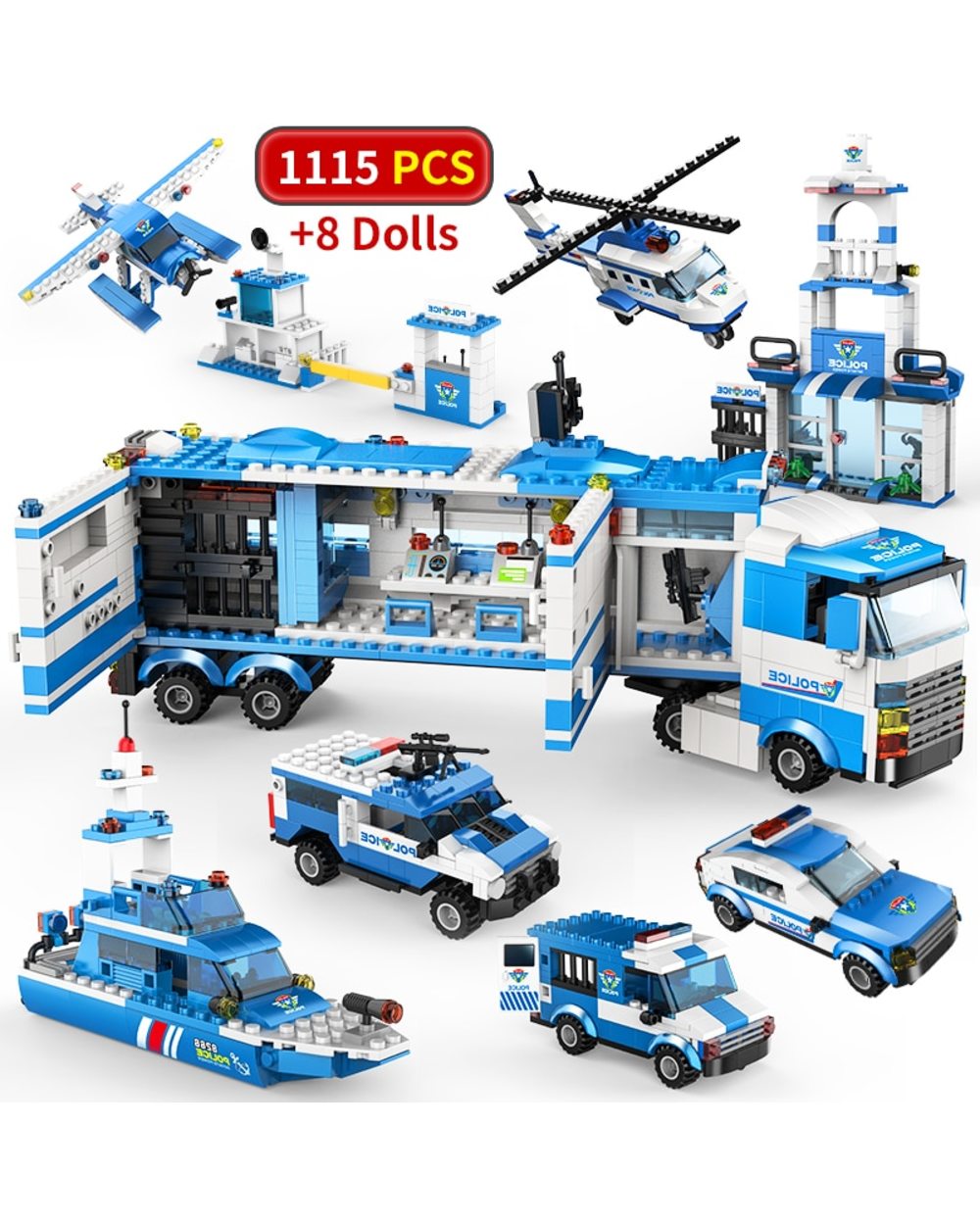 City Police Station Truck SWAT Building Blocks Car Helicopter City House Truck Block Montessori Bricks Toys For Children front-1