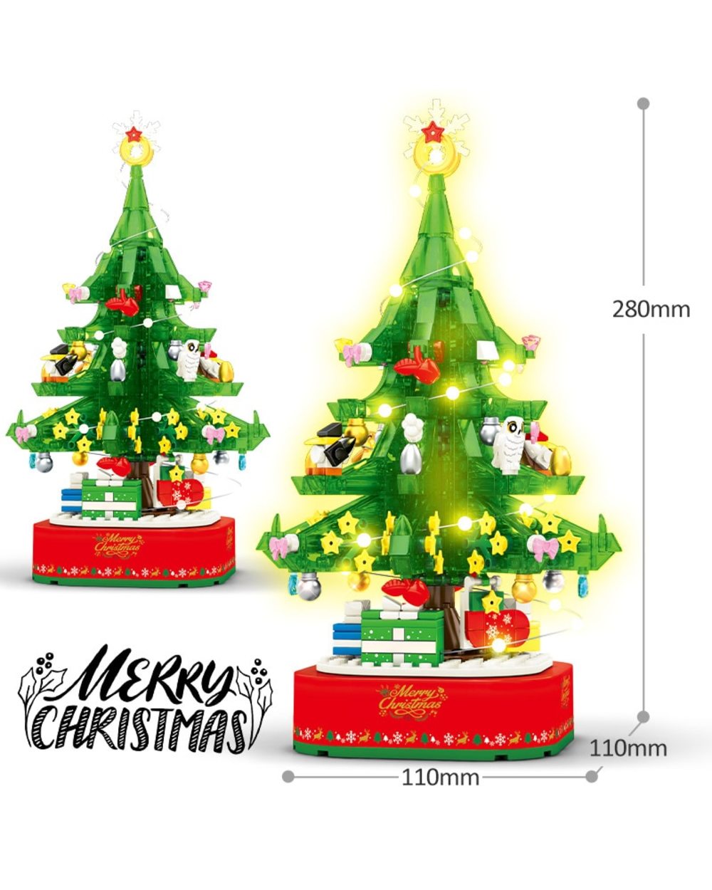 Christmas Theme Rotating LED Shining Music Box Building Blocks DIY City Friends Tree House Bricks Toys For Children Xmas front-5