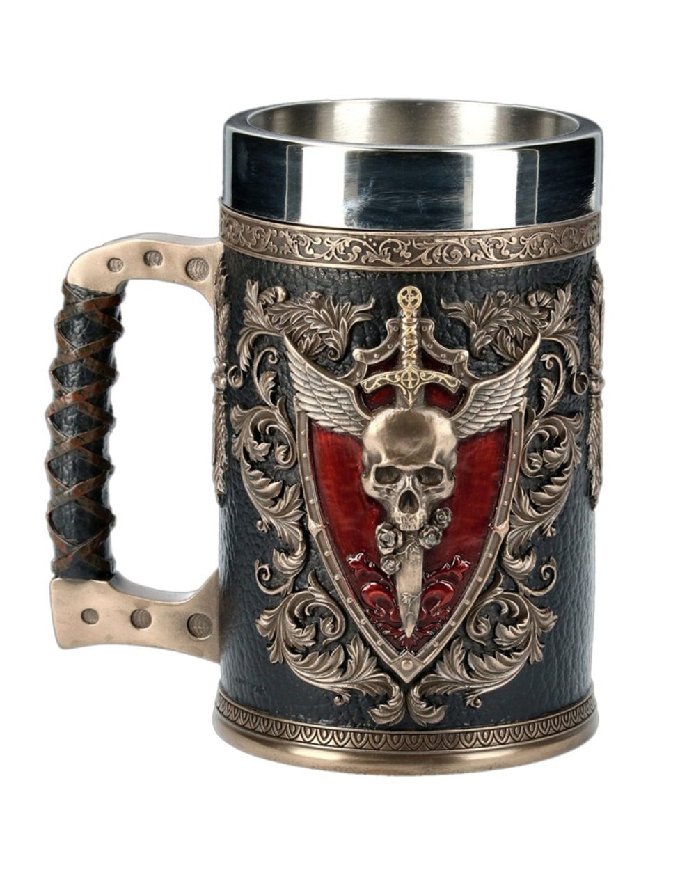 3D Mugs Stein Tankard Double Headed Eagle Winged Sword And Shield Skull Crest Stainless front-2