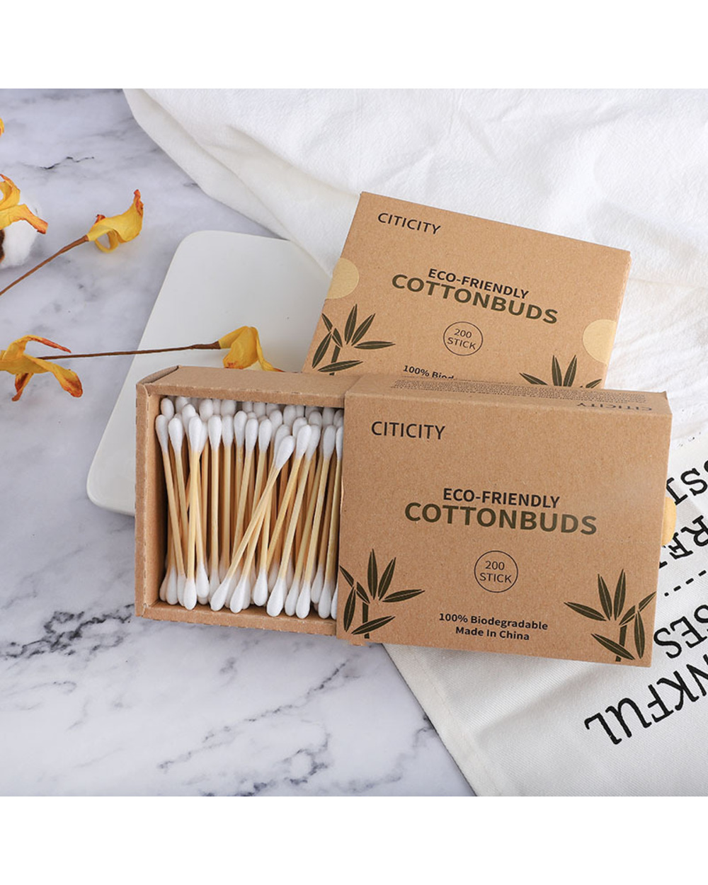 200Pc Double Head Cotton Swab Bamboo Cotton Swab Wood Sticks Disposable Buds Cotton For Beauty Makeup Nose Ears Cleaning front-0