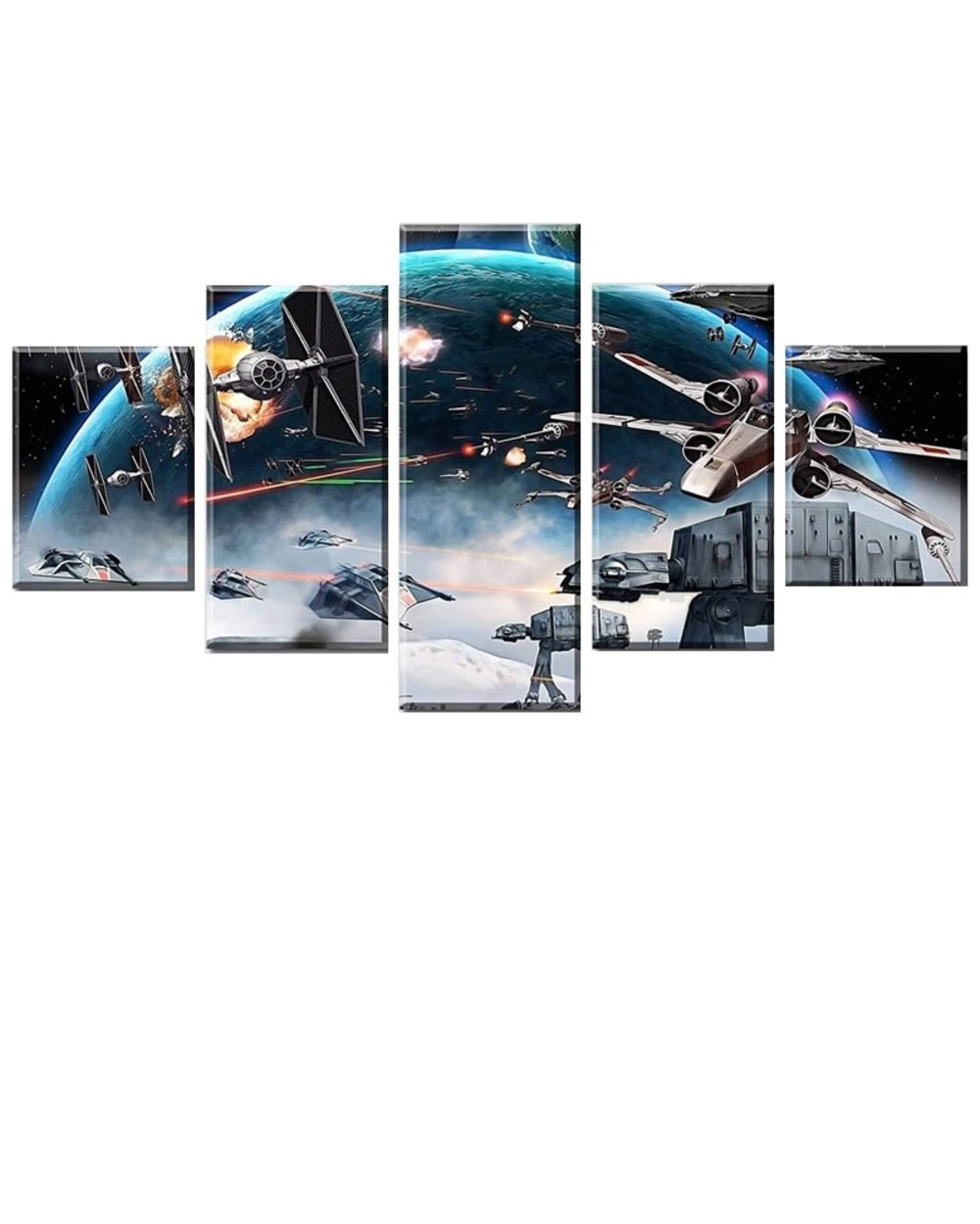 Sci-fi Movies Space War Spaceship Gunfight Picture Print Space 5 Panel Canvas Art Wall Decor front-2
