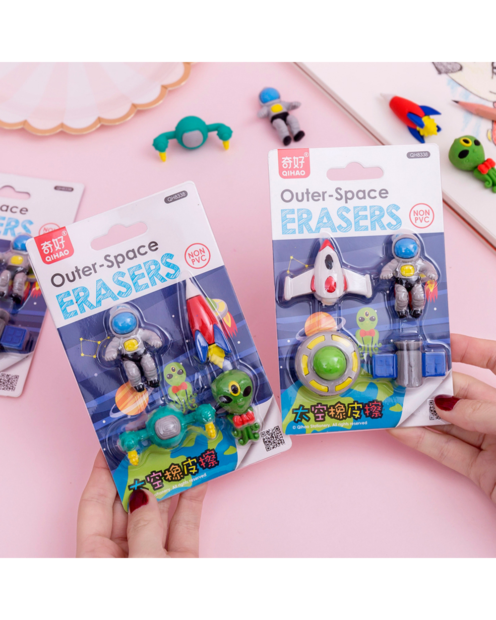 4Pcs Outer Space Eraser Set Non-Pvc Mini Rocket Astronaut Alien Rubber Erasers For Pencil Kids Gift School Student A6389 front-0