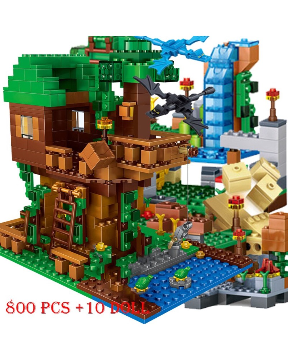 New My Worlds Compatible Building Blocks Lepining Village City Tree House Waterfall Warhorse Bricks Toys For Children front-1