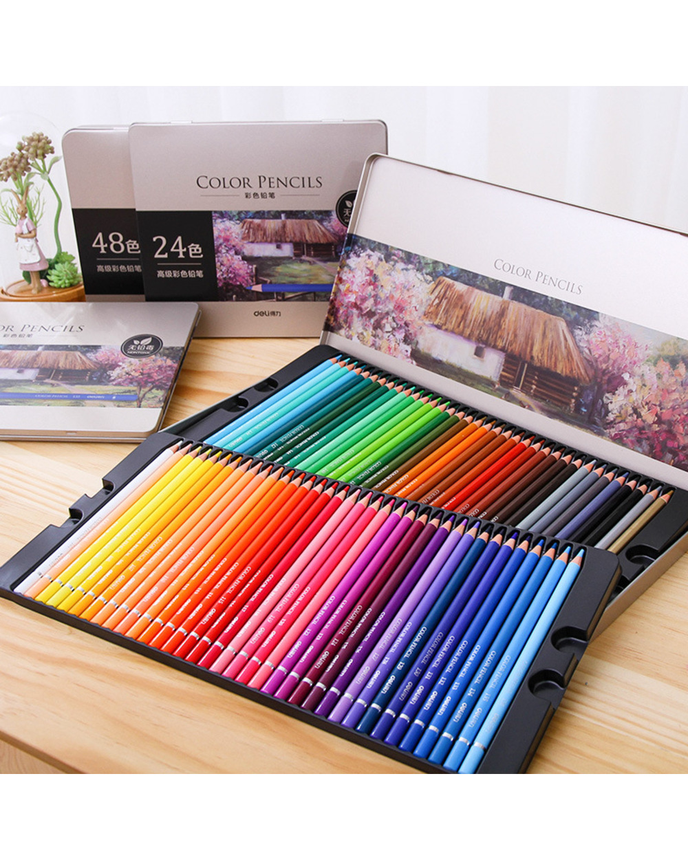 Deli Oily Colored Pencil Set 24/36/48/72 Colors Oil Painting Drawing Art Supplies For Write Drawing Lapis De Cor Art Su front-0