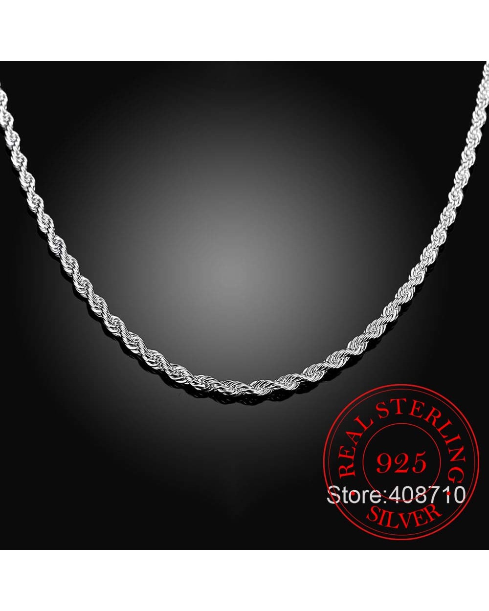 4Mm Twisted Chain 925 Sterling Silver Necklace Pendant For Women Men Vintage Jewelry front-4