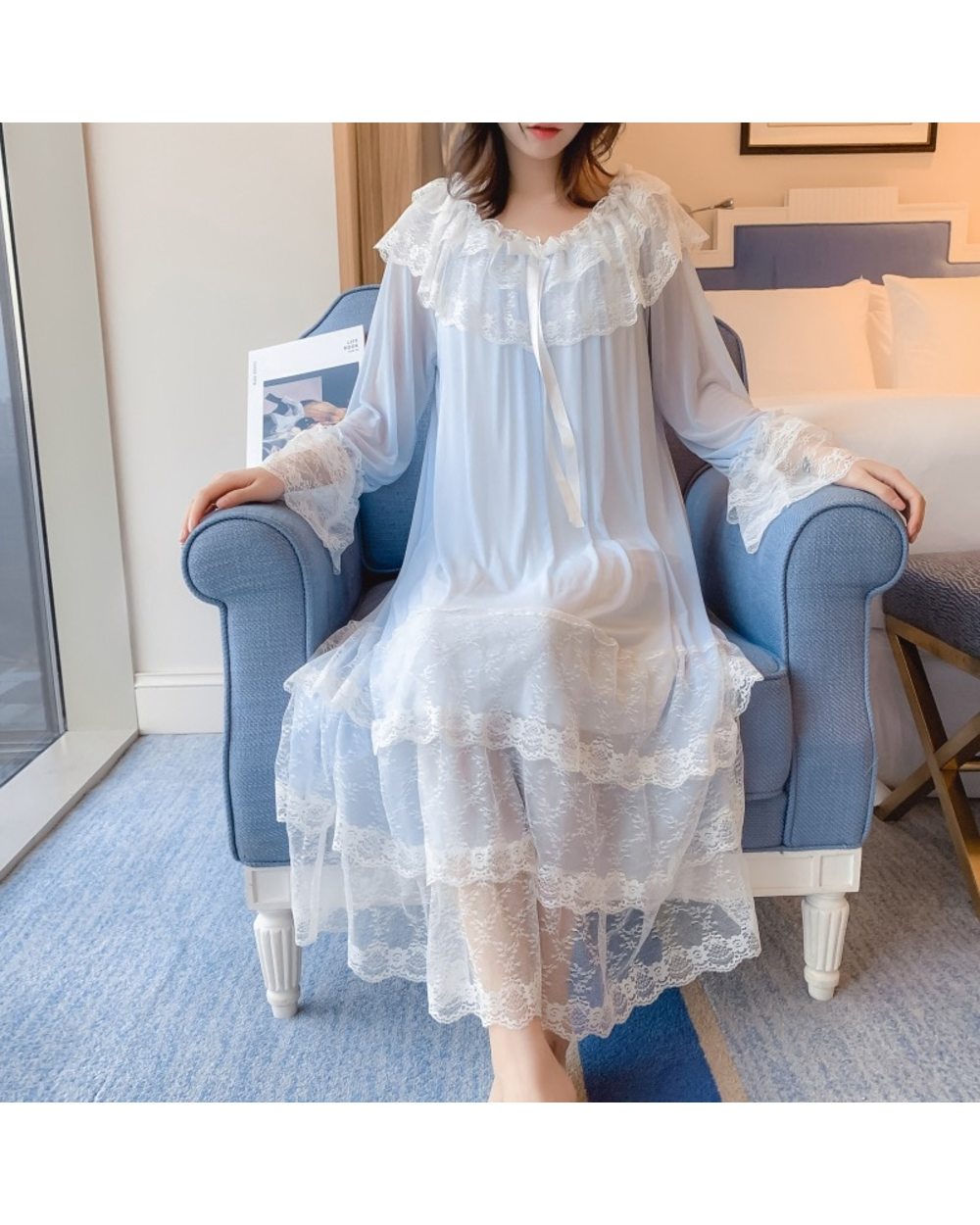 Women Night Dress Princess Sleepwear Multilayer Lace Mesh Romantic Nightgowns Nightdress Lounge Wear front-0