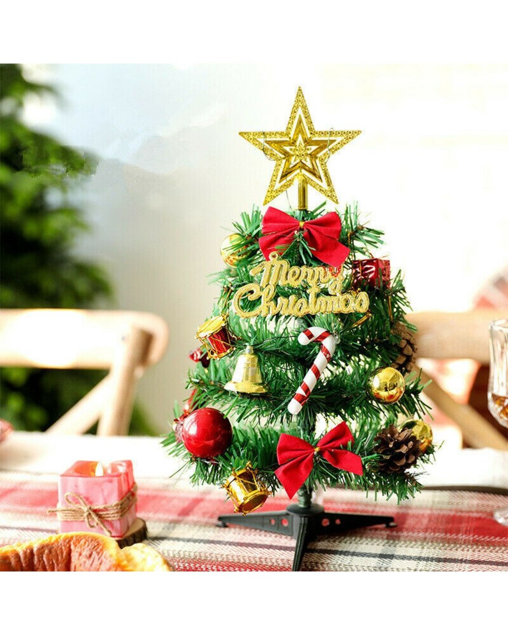 Mini Christmas Tree With Light Small Pendant Jingle Bell Table Star Top Festive Party Supplies Party Decoration front-3