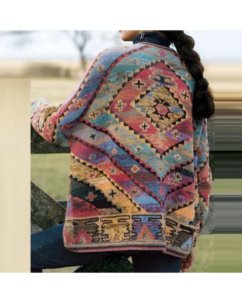 Autumn Winter Handmade Wool Jacket Coat For Women Printed Long Sleeve O Neck Loose Lady VG06 front-0