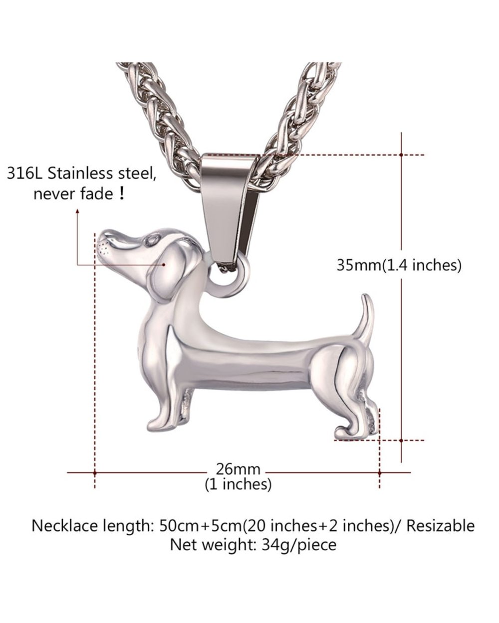 Dachshund Dog Necklace Pendant front-1