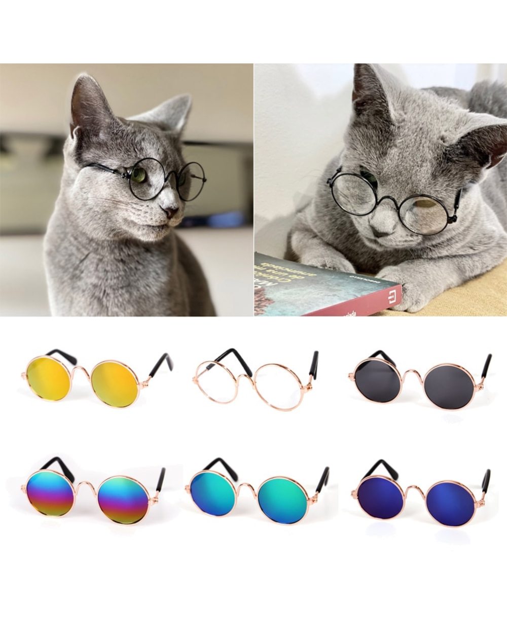 Vintage Round mainecoon Cat Sunglasses Reflection Eyewear Glasses Kitten Cat Dog Accessories for Dog front-0
