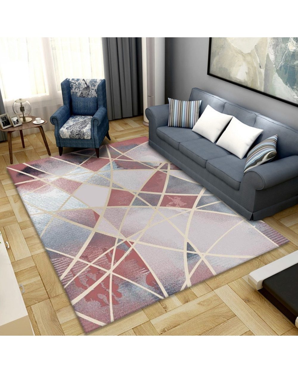 Geometric Carpet for Living Room Anti-slip Pattern Print Indoor Area Rugs Home front-5