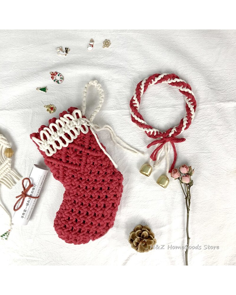 Macrame Wall Hanging Tapestry Christmas Bell Socks Snowflake For Christmas Tree Decorations Home Room House Decor Gift front-1