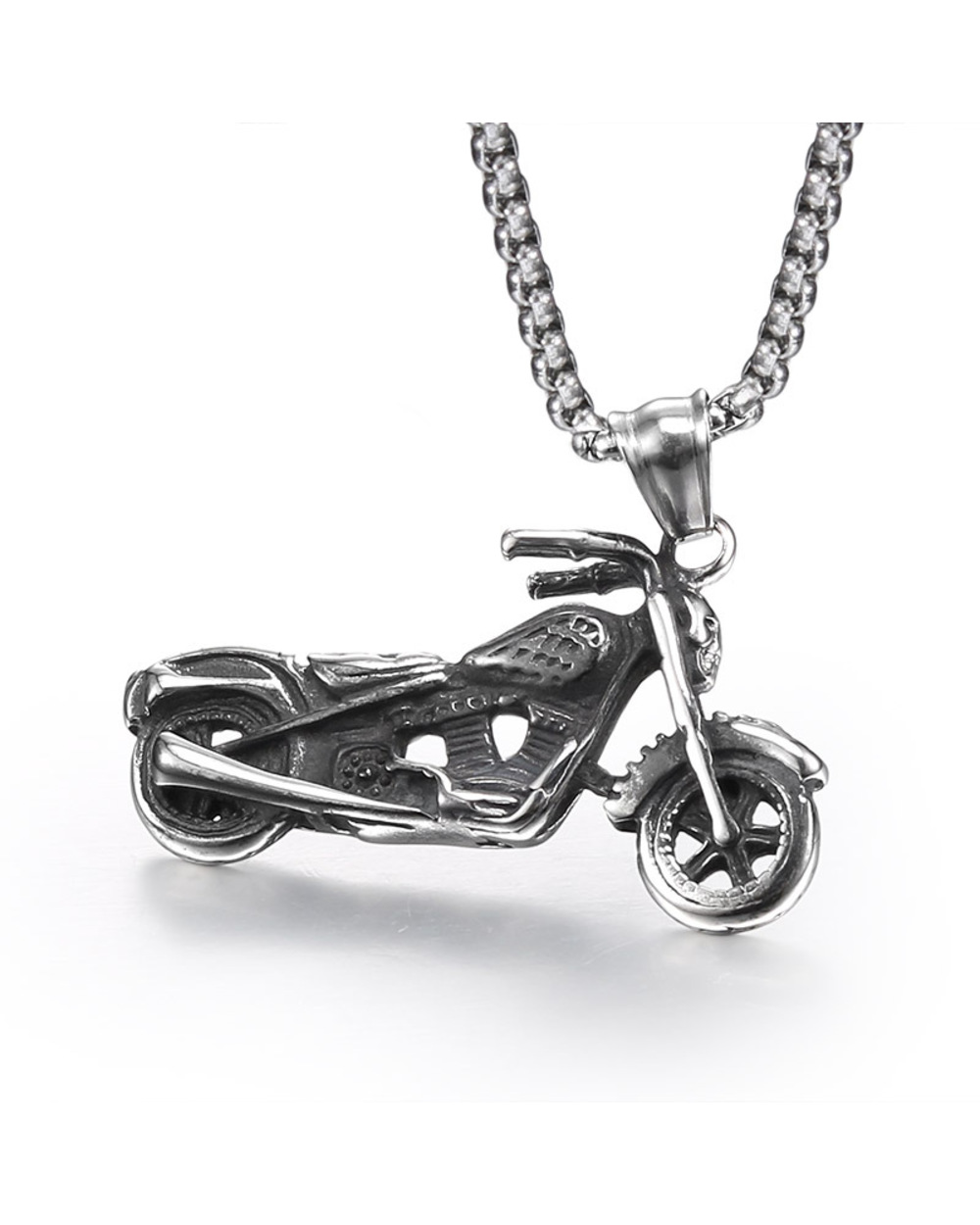 Stainless Steel Ghost Rider Motorcycle Pendant Necklace front-1