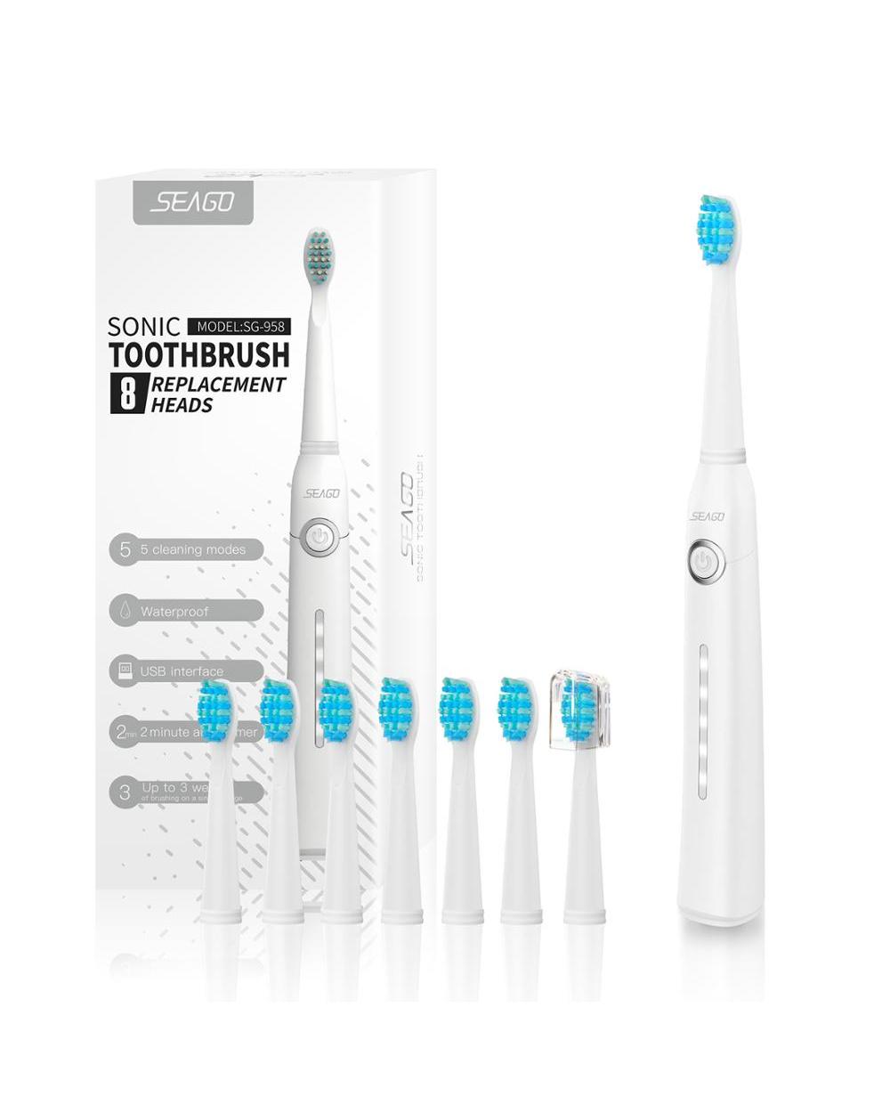 Seago Fast Rechargeable Sonic Toothbrush Electric Smart Automatic With Case Whitening Replacement Brush Head Adult Wate front-0