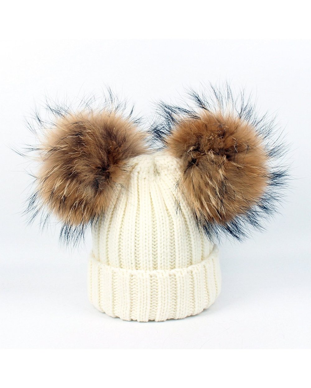 2022 New Double Natural Pom Poms Hat Girls Boys Winter Warm Fur Pompom Ball Knitted Beanies Hat Skullies Beanies Cotton front-1