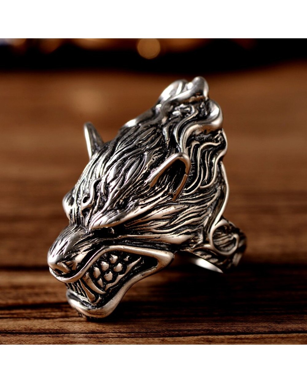 Wolf Rings For Men Fashion Silver Color Stainless Steel Animal Punk Biker Ring front-1