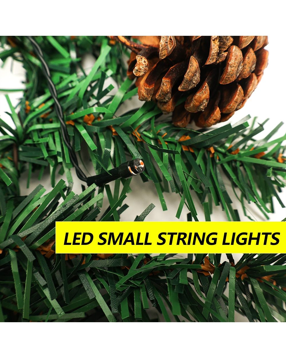 Pre-Lit Decorated Christmas Garland with Chasing Warm LED Light Artificial Christmas Fireplace Wreath Pine Tree Ornament front-1