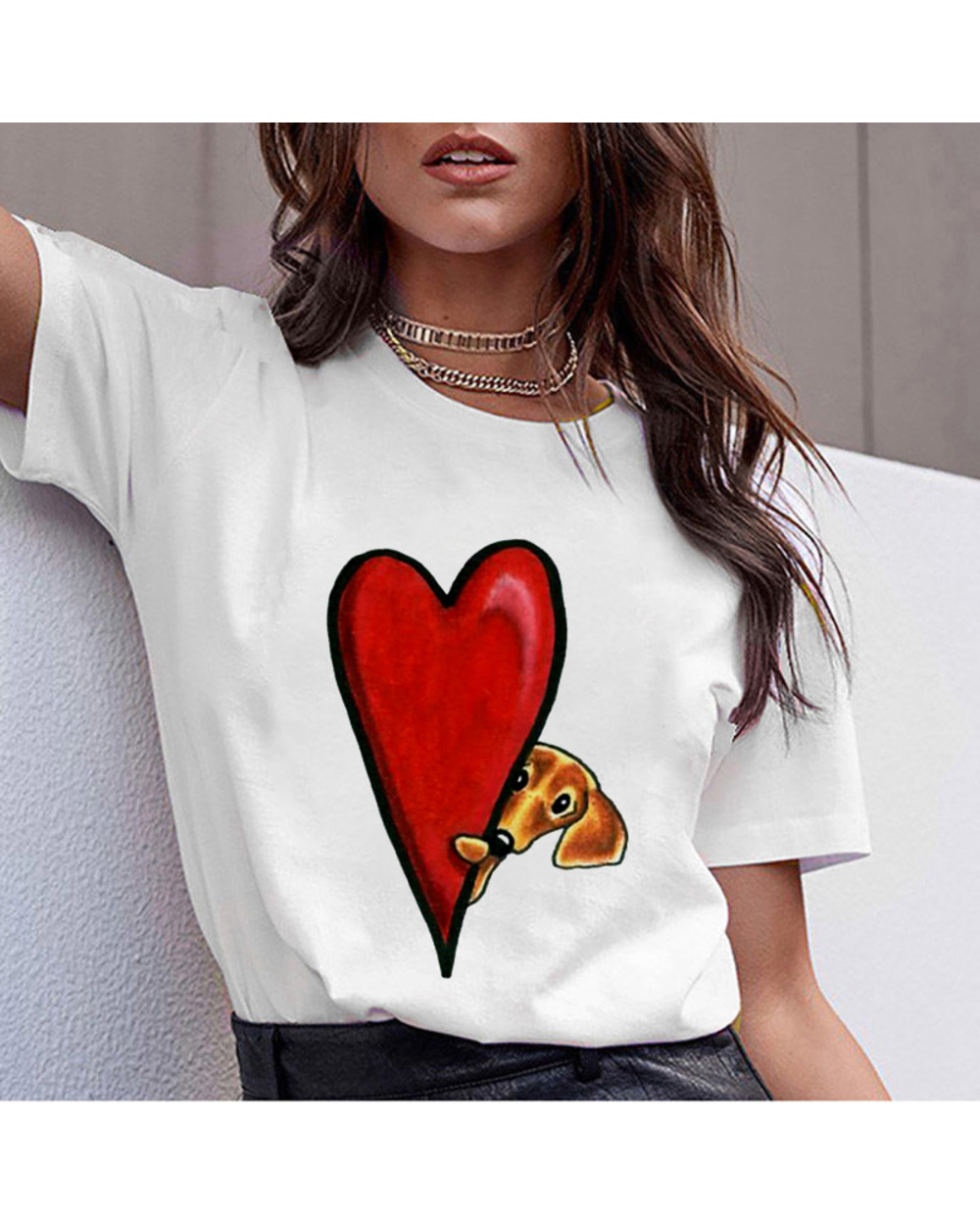 Dachshund Teckel Funny T Shirt Summer Women Cute dog T-shirt Pit Bull Tshirt Female Tee Tops front-1