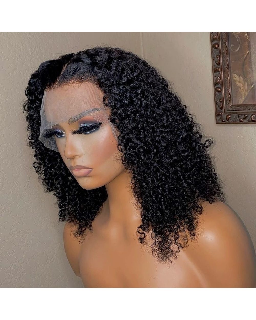 Curly 13x4 Lace Front Wig Short Bob Frontal Human Hair Wigs Deep Wave Brazilian Remy Pre Plucked 4x4 Closure 180 front-0
