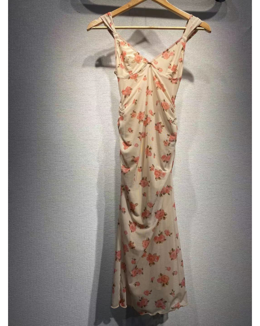 Rose Print Slim Fit V-Neck Sling Dress front-3