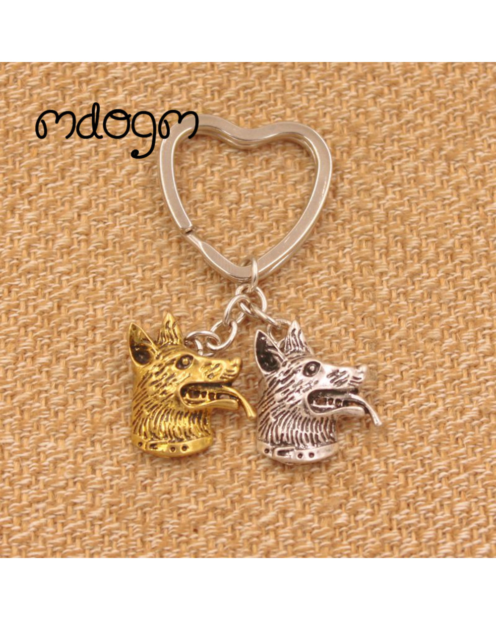 German Shepherd Dog Animal Gold Silver Plated Metal Pendant Keychain For Bag front-2