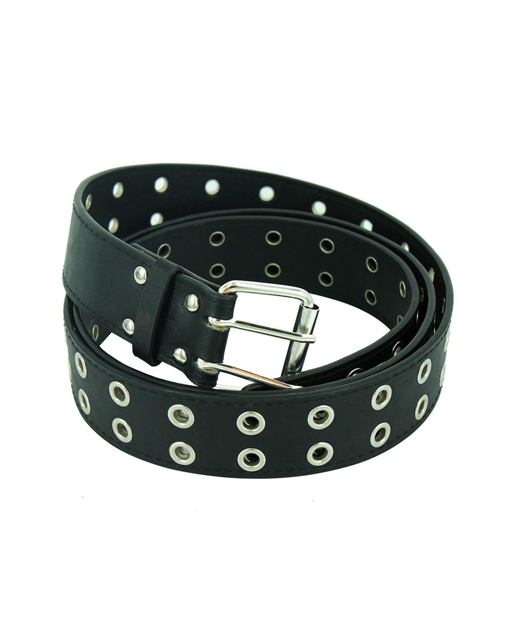 Fashion Women Punk Chain Belt Adjustable Black Doublesingle Eyelet Grommet Metal Buckle Leather Men Waistband For Jeans front-2
