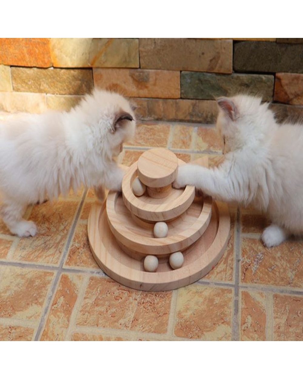 Wooden 2/3 Levels Pet cat Toy Tower Tracks Disc cat Intelligence Amusement Triple Play Disc Cat toys ball Training Toys front-0