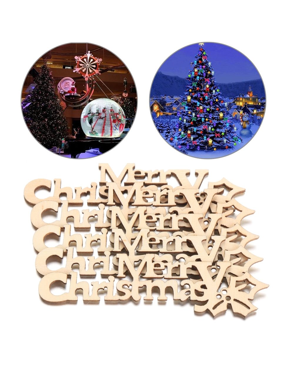 10pcs Merry Christmas Hanging Ornament Handcraft Letter Wood Pieces Crafts Xmas Decoration DIY Laser Cut Wooden Slice front-0