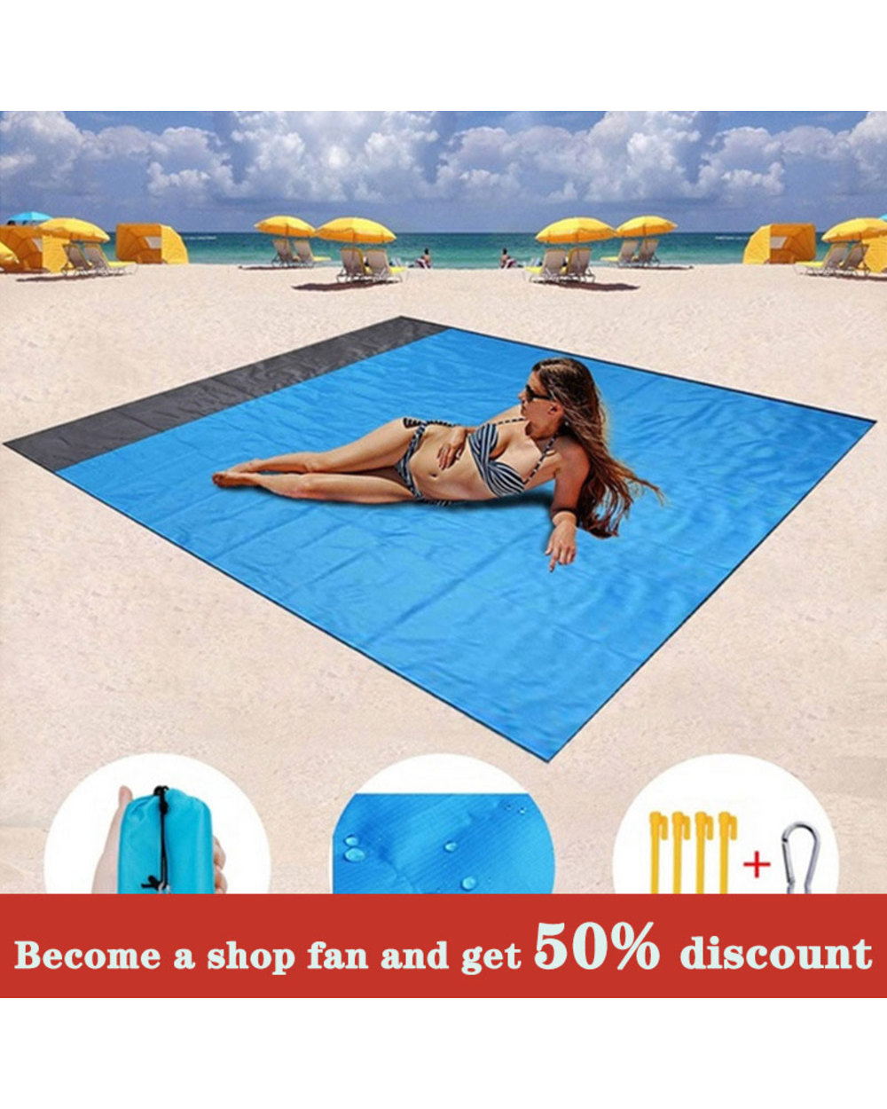 200X210cm Waterproof Beach Mat Folding Camping Pocket Blanket Outdoor Portable Travel Picnic Tent Beach Mat front-0