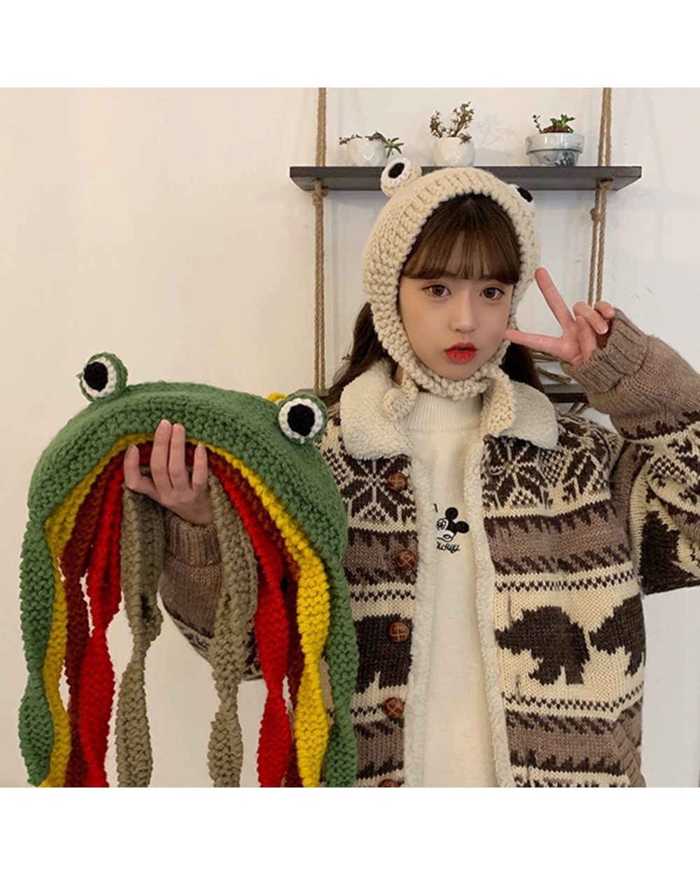 2021 Fashion Autumn Winter Frog Hat Beanies Knitted Hat Solid Hip-Hop Cute Knitted Hat Cap Ladies Girls Warm Winter Bon front-5