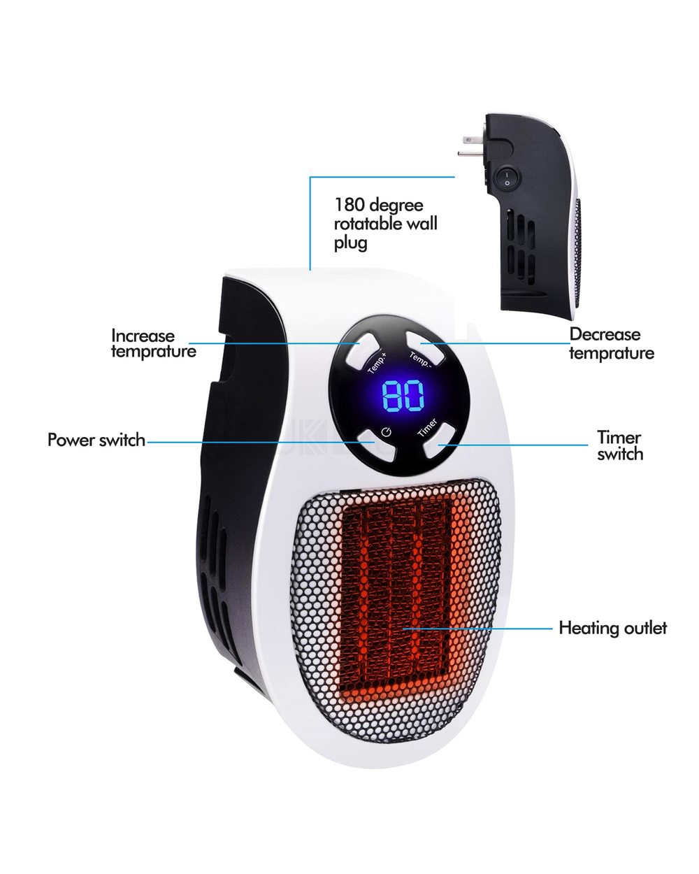 500W Electric Fan Heater For Home Desktop Room Heating Household Wall Heater Portable Heater Stove Radiator Hand Warmer front-1