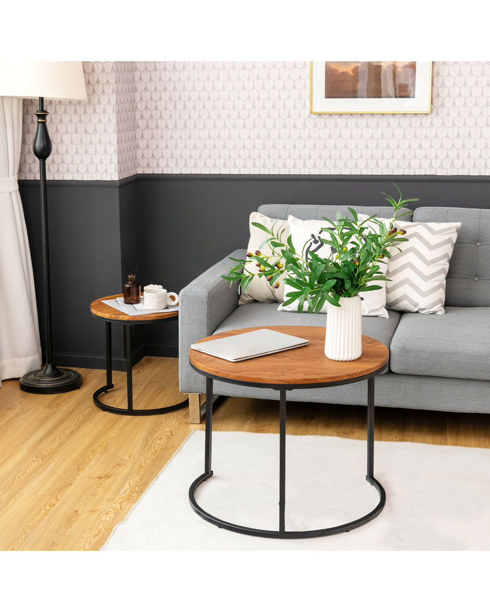 Coffee Table 2 Set- Modern Round Side Tables front-2