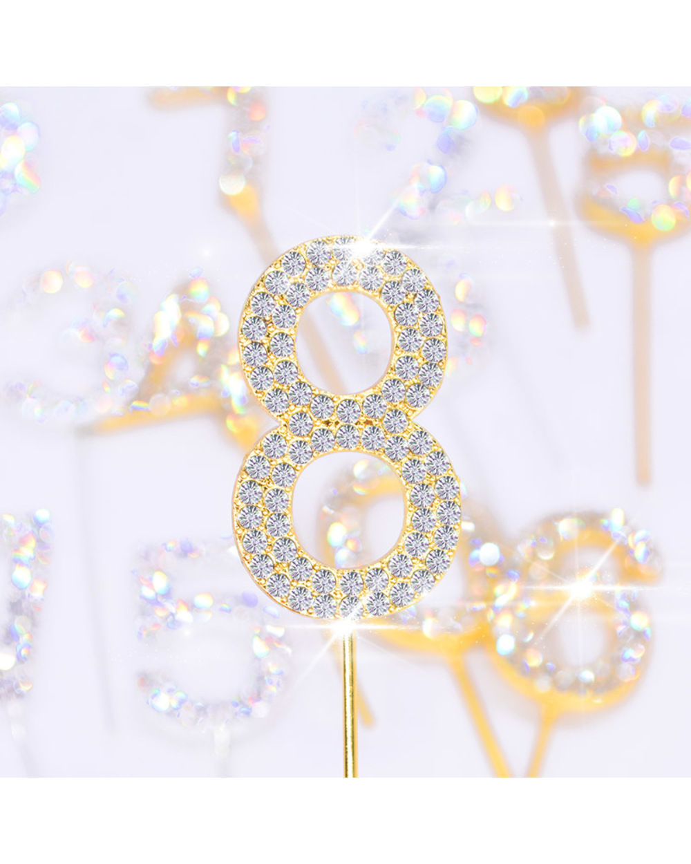 1Pc Glitter Alloy Rhinestone Number Cake Toppers Baby Shower Birthday Decoration Wedding Gold Silver Digital Cakes Dess front-0