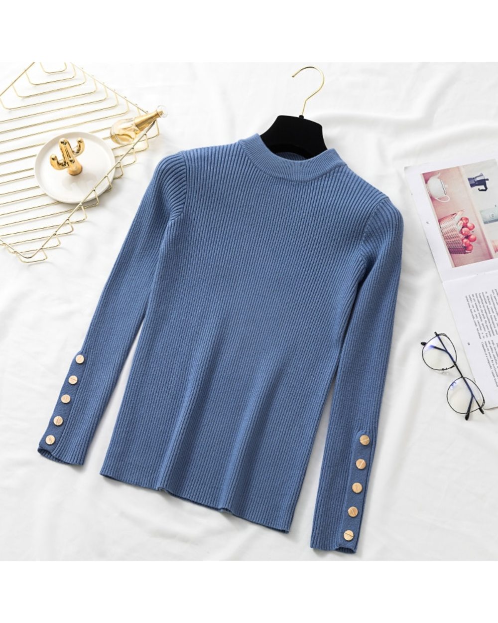 Autumn winter women thick sweater pullovers long sleeve button o-neck chic Sweater Female Slim knit top soft jumper tops front-3