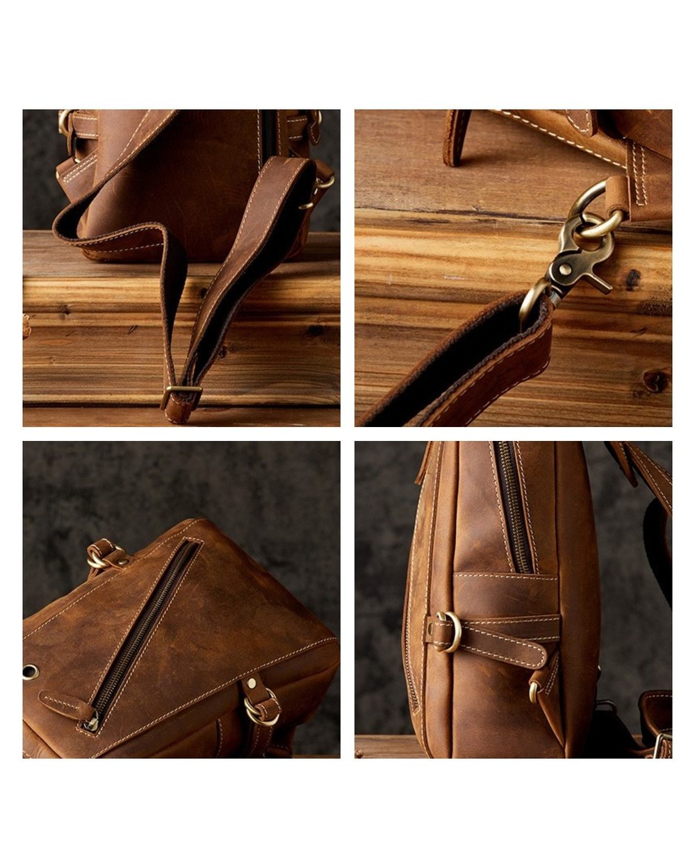 Men Genuine Leather Crossbody Chest Bag front-2